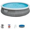 Piscine Hors Sol Ronde Fast Set Bestway - Décor Rotin Gris - Diamètre 457 Cm - Hauteur 107 Cm -BESTWAY Soldes Boutique 18048484 1