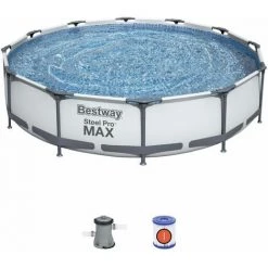 Piscine Tubulaire BESTWAY - Opalite Blanche - Piscine Ronde Ø3,6m Avec Pompe - Blanc