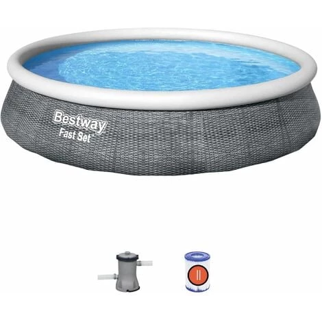 BESTWAY Piscine Gonflable Hors Sol Aral Imitation Rotin. Ronde 396x84cm Avec Pompe De Filtration. Filtre à Cartouche Et Cartouche Filtrante - Aspect Rotin 3 BESTWAY Piscine Gonflable Hors Sol Aral Imitation Rotin. Ronde 396x84cm Avec Pompe De Filtration. Filtre à Cartouche Et Cartouche Filtrante - Aspect Rotin
