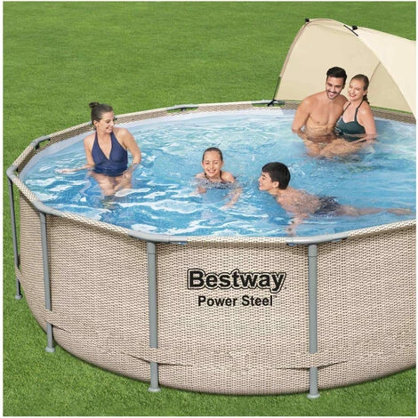 BESTWAY Piscine Tubulaire Hors Sol Volta Grise, Ronde 396x107cm Pompe De Filtration, Filtre à Cartouche, Une échelle De Sécurité, Une Bâche, Un Auvent Et Un Diffuseur - Gris 3 BESTWAY Piscine Tubulaire Hors Sol Volta Grise, Ronde 396x107cm Pompe De Filtration, Filtre à Cartouche, Une échelle De Sécurité, Une Bâche, Un Auvent Et Un Diffuseur - Gris
