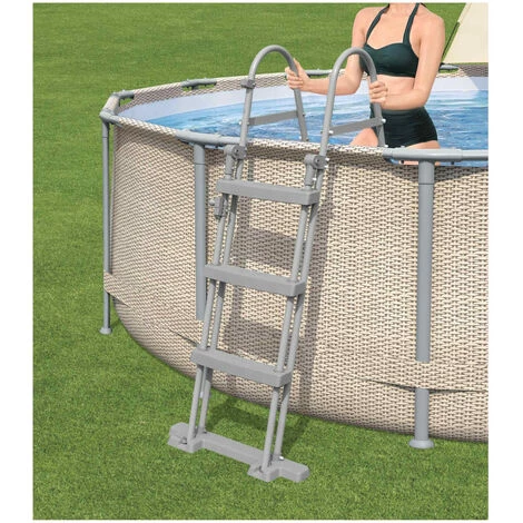 BESTWAY Piscine Tubulaire Hors Sol Volta Grise, Ronde 396x107cm Pompe De Filtration, Filtre à Cartouche, Une échelle De Sécurité, Une Bâche, Un Auvent Et Un Diffuseur - Gris 4 BESTWAY Piscine Tubulaire Hors Sol Volta Grise, Ronde 396x107cm Pompe De Filtration, Filtre à Cartouche, Une échelle De Sécurité, Une Bâche, Un Auvent Et Un Diffuseur - Gris – Image 2