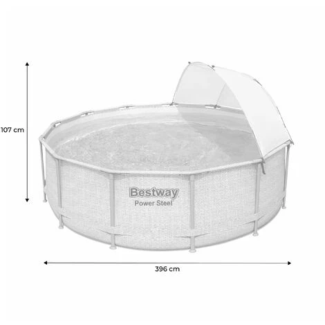 BESTWAY Piscine Tubulaire Hors Sol Volta Grise, Ronde 396x107cm Pompe De Filtration, Filtre à Cartouche, Une échelle De Sécurité, Une Bâche, Un Auvent Et Un Diffuseur - Gris 5 BESTWAY Piscine Tubulaire Hors Sol Volta Grise, Ronde 396x107cm Pompe De Filtration, Filtre à Cartouche, Une échelle De Sécurité, Une Bâche, Un Auvent Et Un Diffuseur - Gris – Image 3