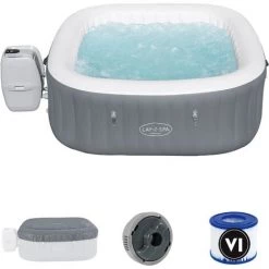 BESTWAY Spa Gonflable Lay-Z-Spa Madeira Gris 4 à 6 Personnes 140 Buses Airjets Spa Avec Couverture Thermique Contrôle Par Appli