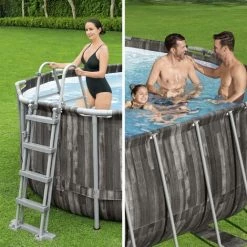 Kit Piscine Géante Complet BESTWAY – Spinelle – Piscine Ovale Tubulaire 6x3 M Motif Aspect Bois. Pompe De Filtration. échelle. Bâche De Protection. Diffuseur ChemConnect 7x3 M -BESTWAY Soldes Boutique 43704905 4