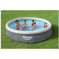 Pack BESTWAY Piscine Auto-portante Ronde - Fast Set - 366 X 76 Cm - Motif Rotin - Tapis De Sol - 366 X 366 Cm - Gris -BESTWAY Soldes Boutique 52053656 3