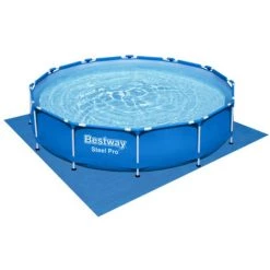 Pack BESTWAY Piscine Tubulaire Ronde - Steel Pro - 366 X 76 Cm - Tapis De Sol - 366 X 366 - Bleu