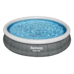Piscine Auto-portante Ronde BESTWAY - 366 X 76 Cm - 1249 L - Motif Rotin - Fast Set - 57443 - Gris