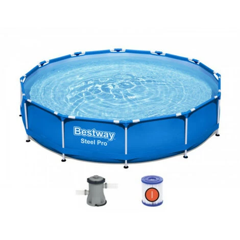 Pack BESTWAY Piscine Tubulaire Ronde - Steel Pro Max - 366 X 100 Cm - Tapis De Sol - 366 X 366 - Bleu 4 Pack BESTWAY Piscine Tubulaire Ronde - Steel Pro Max - 366 X 100 Cm - Tapis De Sol - 366 X 366 - Bleu – Image 2