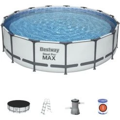 Piscine Hors-sol Tubulaire Bestway Steel Pro Max 457x107 Cm Épurateur à Cartouche De 3 028 L/H Bâche Et Échelle