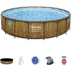 Piscine Hors Sol Tubulaire Bestway Power Steel Design Pierre Ø549x122 Cm Épurateur à Cartouche De 5.678 L/h Bâche, Échelle