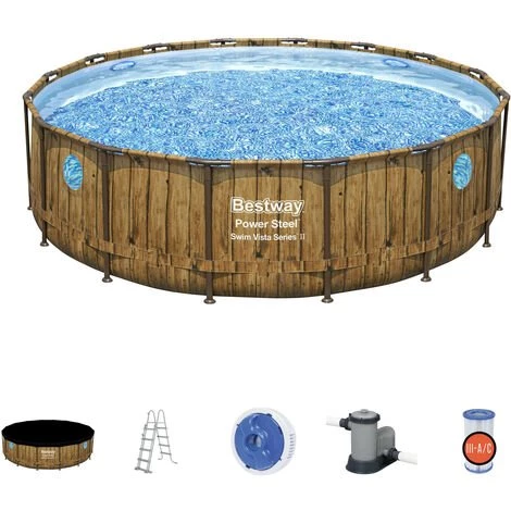 Piscine Hors Sol Tubulaire Bestway Power Steel Design Pierre Ø488x122 Cm Épurateur à Cartouche De 5.678 L/h Bâche, Échelle 3 Piscine Hors Sol Tubulaire Bestway Power Steel Design Pierre Ø488x122 Cm Épurateur à Cartouche De 5.678 L/h Bâche, Échelle