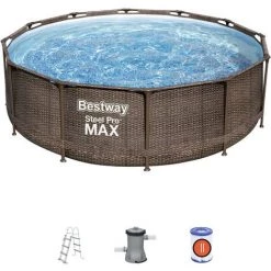 Piscine Hors-sol Tubulaire Bestway Steel Pro Max Imitation Rotin 366x100 Cm Épurateur à Cartouche De 2 006 L/H Échelle