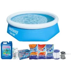 BESTWAY Pack Piscine Auto-portante - 244 X 66cm - 1249L - Berling'o - Algicide Ravatop 12 % - Produits Pour PH - Ecodoses TAC - Bleu