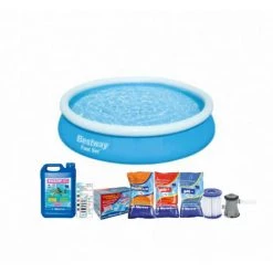 BESTWAY Pack Piscine Auto-portante - 366 X 76cm - 5377L - Berling'o - Algicide Ravatop 12 % - Produits Pour PH - Ecodoses TAC - Bleu