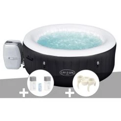 Kit Spa Gonflable Bestway Lay-Z-Spa Miami Rond Airjet 4 Places + Kit Traitement Brome + Porte-gobelets