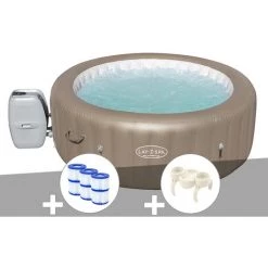 Kit Spa Gonflable Bestway Lay-Z-Spa Palm Springs Rond Airjet 4/6 Places + 6 Filtres + Porte-gobelets