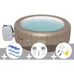 Kit Spa Gonflable Bestway Lay-Z-Spa Palm Springs Rond Airjet 4/6 Places + 6 Filtres + Kit Traitement Brome + Kit De Nettoyage