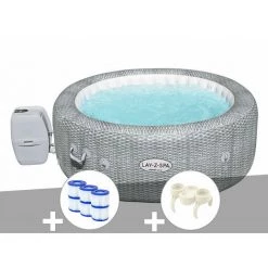 Kit Spa Gonflable Bestway Lay-Z-Spa Honolulu Rond Airjet 4/6 Places + 6 Filtres + Porte-gobelets