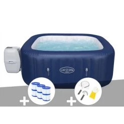 Kit Spa Gonflable Bestway Lay-Z-Spa Hawaii Carré Airjet 4/6 Places + 6 Filtres + Kit De Nettoyage