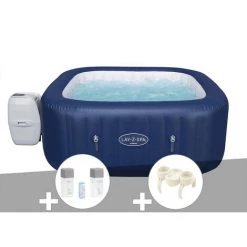 Kit Spa Gonflable Bestway Lay-Z-Spa Hawaii Carré Airjet 4/6 Places + Kit Traitement Brome + Porte-gobelets