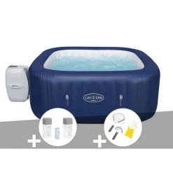 Kit Spa Gonflable Bestway Lay-Z-Spa Hawaii Carré Airjet 4/6 Places + Kit Traitement Brome + Kit De Nettoyage
