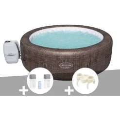 Kit Spa Gonflable Bestway Lay-Z-Spa St Moritz Rond Airjet 5/7 Places + Kit Traitement Brome + Porte-gobelets