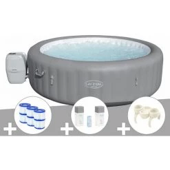 Kit Spa Gonflable Bestway Lay-Z-Spa Grenada Rond Airjet 6/8 Places + 6 Filtres + Kit Traitement Brome + Porte-gobelets