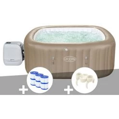 Kit Spa Gonflable Bestway Lay-Z-Spa Palma Carré Hydrojet Pro 5/7 Places + 6 Filtres + Porte-gobelets