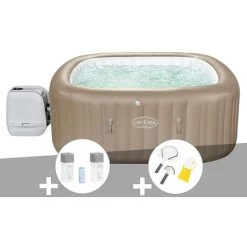 Kit Spa Gonflable Bestway Lay-Z-Spa Palma Carré Hydrojet Pro 5/7 Places + Kit Traitement Brome + Kit De Nettoyage