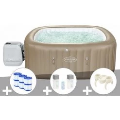 Kit Spa Gonflable Bestway Lay-Z-Spa Palma Carré Hydrojet Pro 5/7 Places + 6 Filtres + Kit Traitement Brome + Porte-gobelets