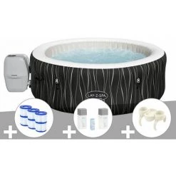 Kit Spa Gonflable Bestway Lay-Z-Spa Hollywood Rond Airjet 4/6 Places + 6 Filtres + Kit Traitement Brome + Porte-gobelets