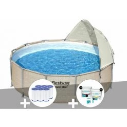 Kit Piscine Tubulaire Ronde Bestway Power Steel 3,96 X 1,07 M + 6 Cartouches De Filtration + Kit De Traitement Au Chlore