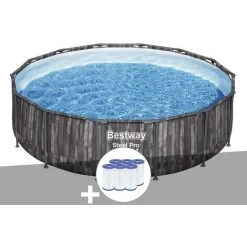 Kit Piscine Tubulaire Ronde Bestway Steel Pro Max Décor Bois, 4,27 X 1,07 M + 6 Cartouches De Filtration