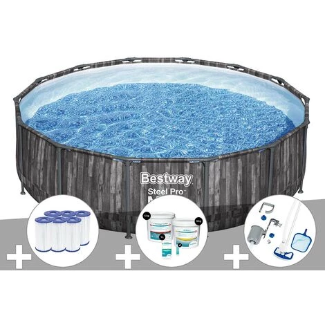 Kit Piscine Tubulaire Ronde Bestway Steel Pro Max Décor Bois, 4,27 X 1,07 M + 6 Cartouches De Filtration + Kit De Traitement Au Chlore + Kit D'entretien Deluxe 3 Kit Piscine Tubulaire Ronde Bestway Steel Pro Max Décor Bois, 4,27 X 1,07 M + 6 Cartouches De Filtration + Kit De Traitement Au Chlore + Kit D'entretien Deluxe