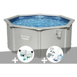 Kit Piscine Acier Ronde Bestway Hydrium 3,00 X 1,20 Cm + Kit De Traitement Au Chlore + Kit D'entretien Deluxe
