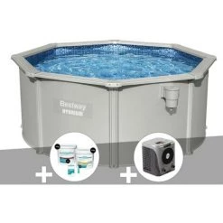 Kit Piscine Acier Ronde Bestway Hydrium 3,00 X 1,20 Cm + Kit De Traitement Au Chlore + Pompe à Chaleur