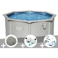 Kit Piscine Acier Ronde Bestway Hydrium 3,00 X 1,20 Cm + 10 Kg De Zéolite + Kit De Traitement Au Chlore + Kit D'entretien Deluxe