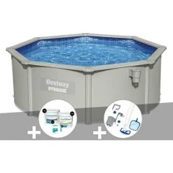 Kit Piscine Acier Ronde Bestway Hydrium 3,60 X 1,20 Cm + Kit De Traitement Au Chlore + Kit D'entretien Deluxe