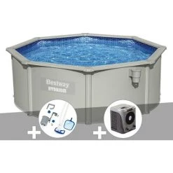 Kit Piscine Acier Ronde Bestway Hydrium 3,60 X 1,20 Cm + Kit D'entretien Deluxe + Pompe à Chaleur