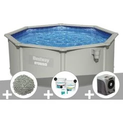 Kit Piscine Acier Ronde Bestway Hydrium 3,60 X 1,20 Cm + 10 Kg De Zéolite + Kit De Traitement Au Chlore + Pompe à Chaleur
