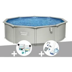 Kit Piscine Acier Ronde Bestway Hydrium 4,60 X 1,20 Cm + Kit De Traitement Au Chlore + Kit D'entretien Deluxe