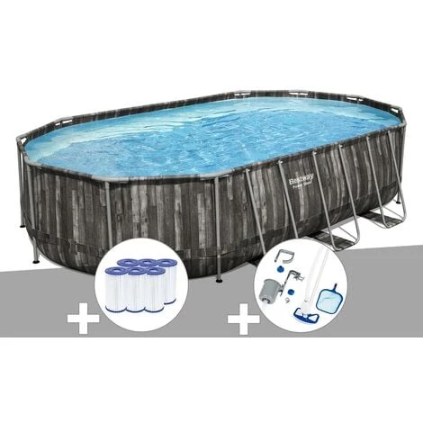 Kit Piscine Tubulaire Ovale Bestway Power Steel Décor Bois 6,10 X 3,66 X 1,22 M + 6 Cartouches De Filtration + Kit D'entretien Deluxe 3 Kit Piscine Tubulaire Ovale Bestway Power Steel Décor Bois 6,10 X 3,66 X 1,22 M + 6 Cartouches De Filtration + Kit D'entretien Deluxe