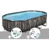 Kit Piscine Tubulaire Ovale Bestway Power Steel Décor Bois 6,10 X 3,66 X 1,22 M + Kit De Traitement Au Chlore + Kit D'entretien Deluxe -BESTWAY Soldes Boutique 55406499 1