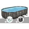 Kit Piscine Tubulaire Ovale Bestway Power Steel Décor Bois 6,10 X 3,66 X 1,22 M + Kit De Traitement Au Chlore + Pompe à Chaleur -BESTWAY Soldes Boutique 55406501 1