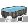 Kit Piscine Tubulaire Ovale Bestway Power Steel Décor Bois 6,10 X 3,66 X 1,22 M + Kit D'entretien Deluxe + Pompe à Chaleur -BESTWAY Soldes Boutique 55406504 1