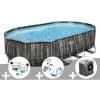 Kit Piscine Tubulaire Ovale Bestway Power Steel Décor Bois 6,10 X 3,66 X 1,22 M + Kit De Traitement Au Chlore + Kit D'entretien Deluxe + Pompe à Chaleur -BESTWAY Soldes Boutique 55406509 1