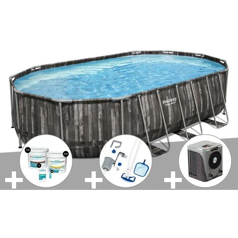 Kit Piscine Tubulaire Ovale Bestway Power Steel Décor Bois 6,10 X 3,66 X 1,22 M + Kit De Traitement Au Chlore + Kit D'entretien Deluxe + Pompe à Chaleur 3 Kit Piscine Tubulaire Ovale Bestway Power Steel Décor Bois 6,10 X 3,66 X 1,22 M + Kit De Traitement Au Chlore + Kit D'entretien Deluxe + Pompe à Chaleur