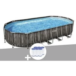 Kit Piscine Tubulaire Ovale Bestway Power Steel Décor Bois 7,32 X 3,66 X 1,22 M + 6 Cartouches De Filtration
