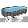 Kit Piscine Tubulaire Ovale Bestway Power Steel Décor Bois 7,32 X 3,66 X 1,22 M + Kit De Traitement Au Chlore + Kit D'entretien Deluxe