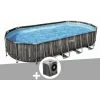 Kit Piscine Tubulaire Ovale Bestway Power Steel Décor Bois 7,32 X 3,66 X 1,22 M + Pompe à Chaleur